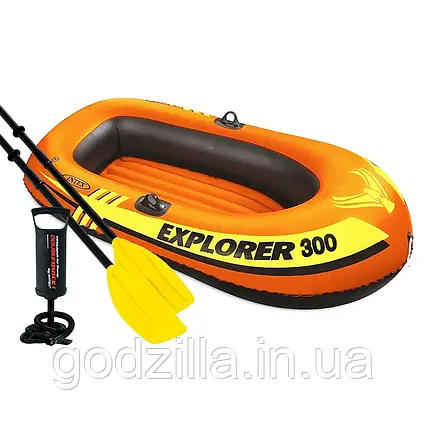 Двомісний  надувний  човен  Intex  58332  Explorer  300  Set,  211  х  117  см,  (весла,  ручний  насос).  2-х