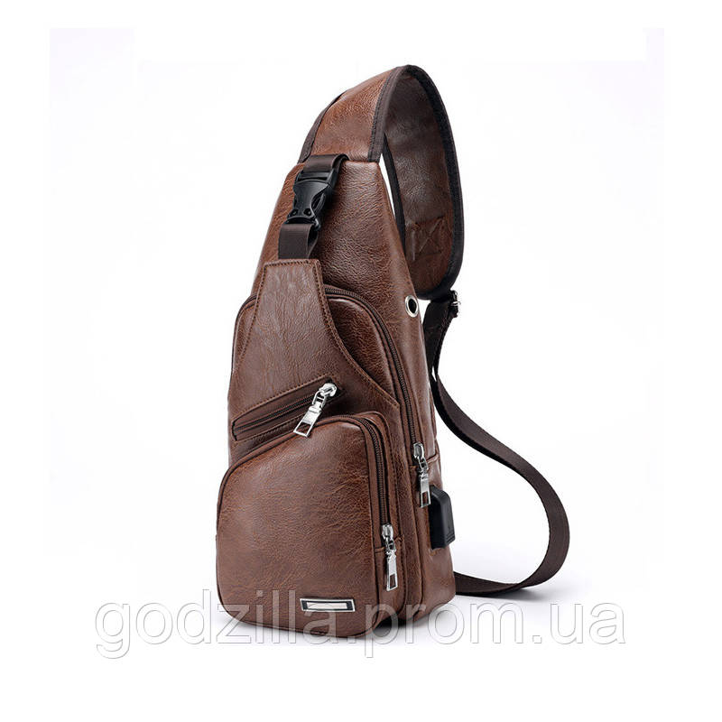 Чоловічий спортивний міні-рюк, РU Коричневий + Кабель, фото 1