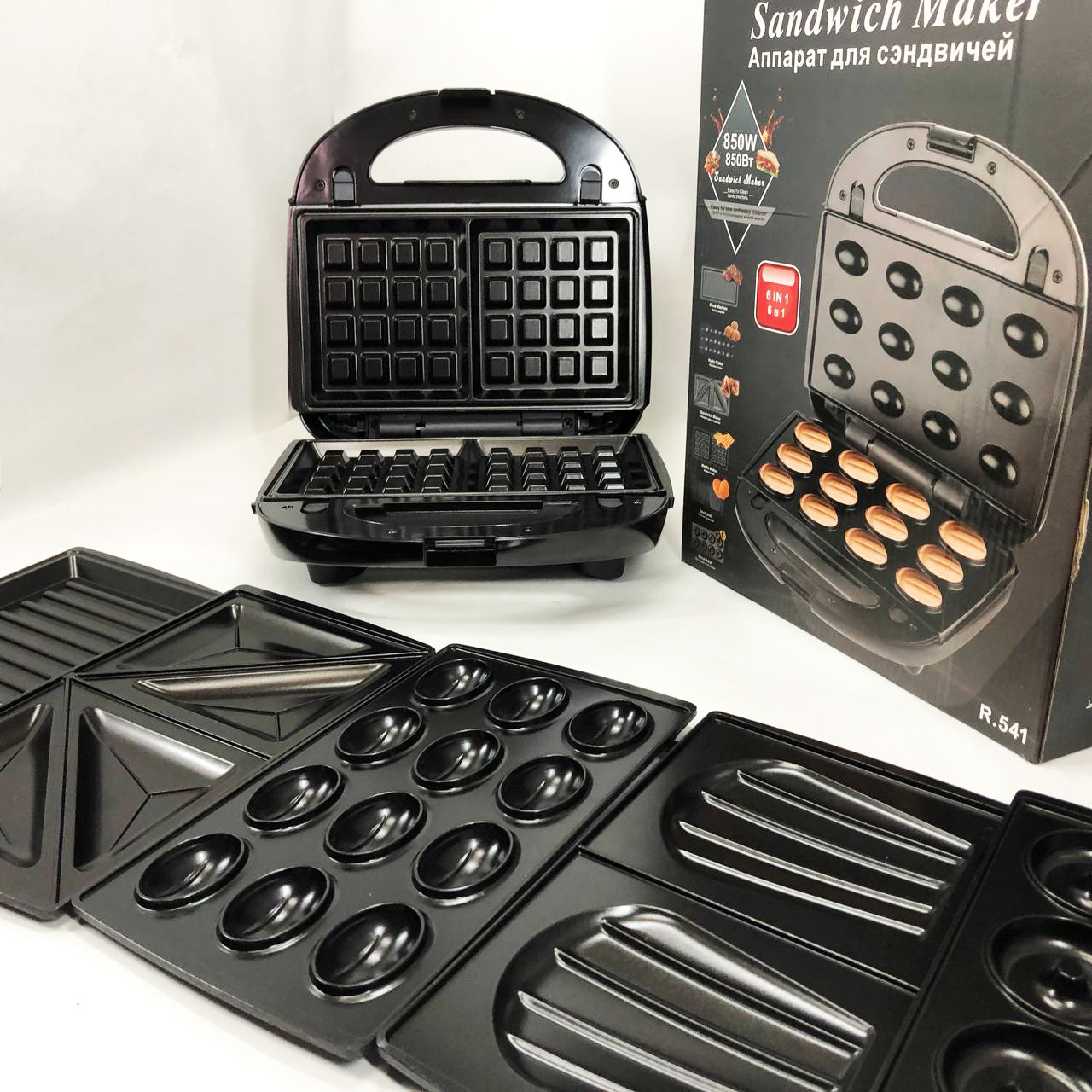 Мультимейкер 6в1 RAF R.541 Гриль притискний сендвічниця вафельниця ліщина бутербродниця, фото 1