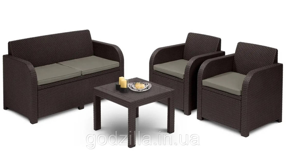 Набір  пластикових  садових  меблів  (диван  +  два  крісла  +  стілець)  KETER  GEORGIA  SET  216741  коричне