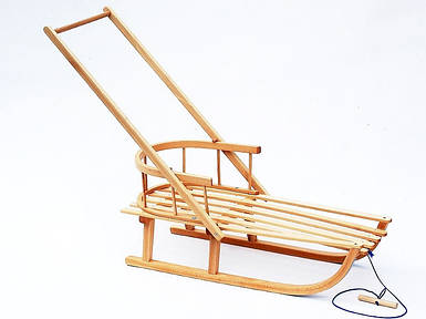 Санки  дерев#39;яні  зі  штовхачем  і  спинкою