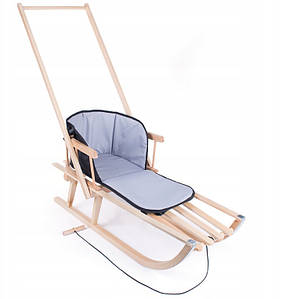 Санки  дерев#39;яні  зі  спинкою,  штовхачем  +  тепла  вкладка  Сірий