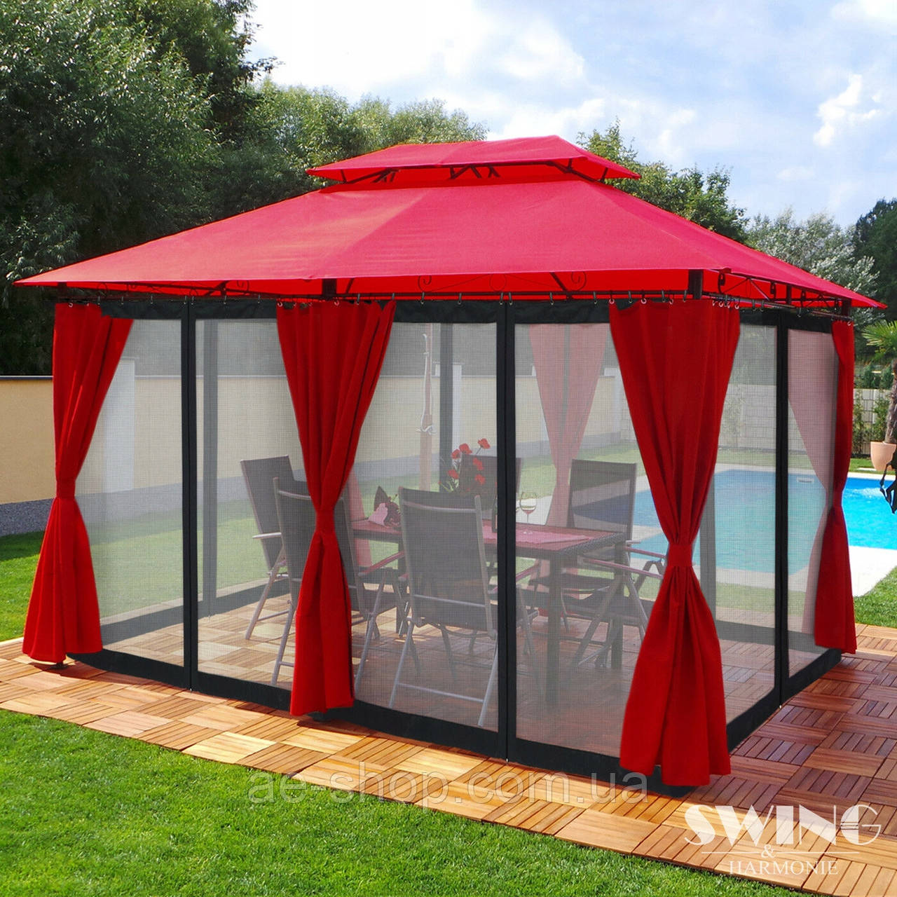 Павільйон  Swingamp;Harmonie  3  х  4  м  з  LED-освітленням  і  москітною  сіткою  Червоний