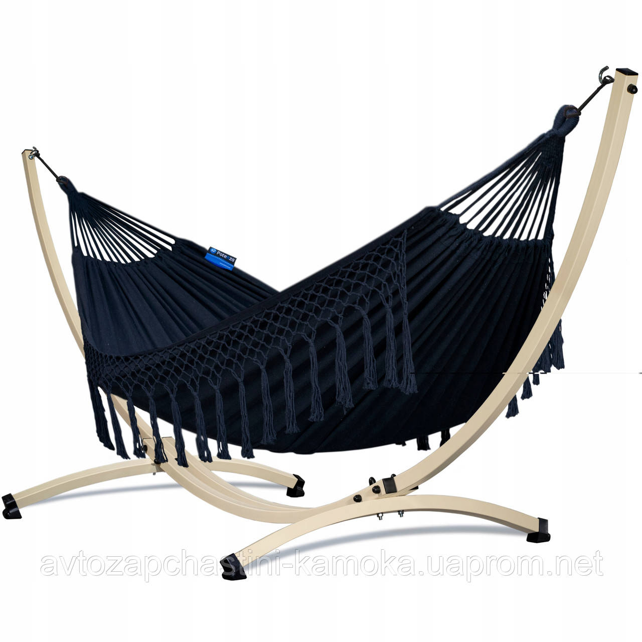 Гамак Santia з металевим каркасом для двох осіб Бежевий Бежево-чорний, фото 1