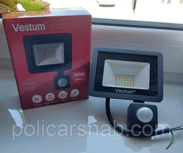 Led прожектор vestum 10 Вт світлодіодний з датчиком руху та освітленості (день - ніч), захищений вуличний ліхтар для зовнішнього освітлення з вбудованим IC драйвером, фасадний світильник, колір - чорний
