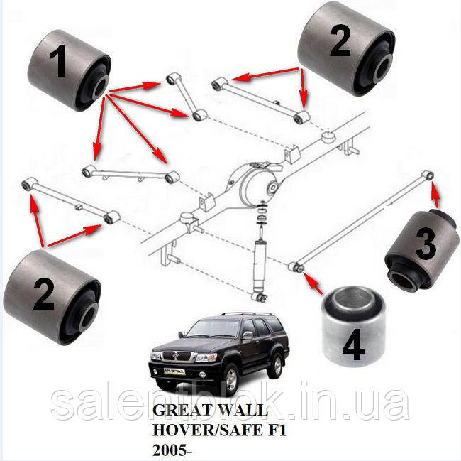 Сайлентблоки GREAT WALL HOVER / SAFE F1 2005- ЗАД комплект 12шт