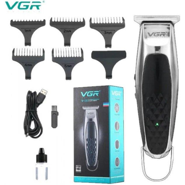 Бездротова акумуляторна машинка для стрижки триммер VGR V-093 з насадками, фото 1