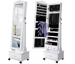 Дзеркало  шафи  для  біжутерії  з  шухлядою  на  колесах