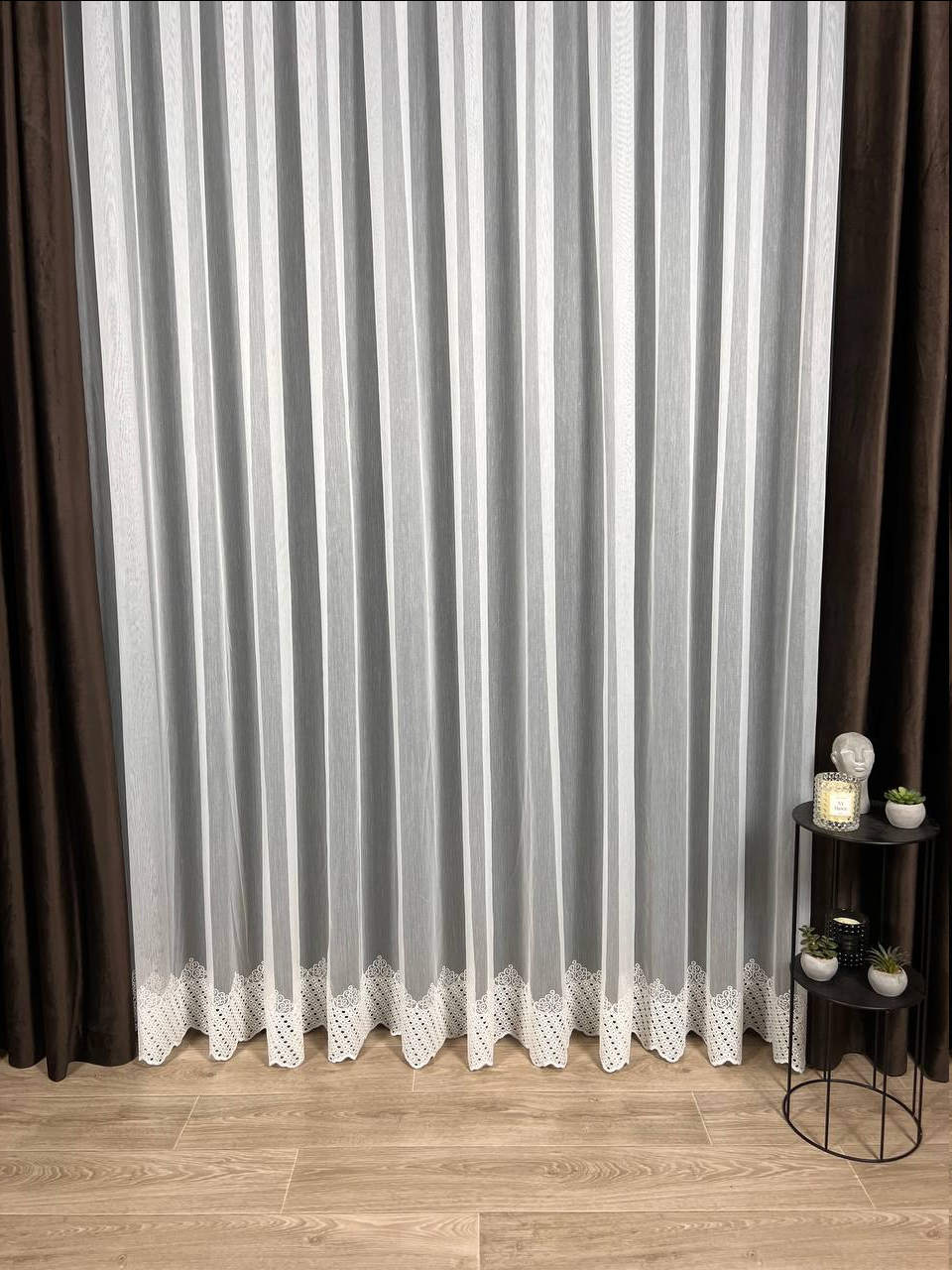 Тюль з вишитим низом на основі бамбука. Колір: молочний, фото 1