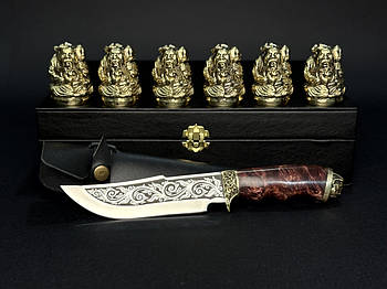 Набір бронзових чарок "Козацька рада" (6 шт) з ножем