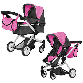 Коляска для ляльок 2 в 1 Carrello Maestro 9651B ROSE RED BLACK Рожево-чорна