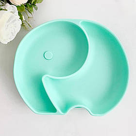 Тарілка секційна однотонна Слоник (м'ята яскрава), силіконовий дитячий посуд