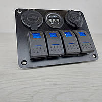 Панель багатофункціональна вольтметр/2USB/гніздо 12 В/4 перемикача