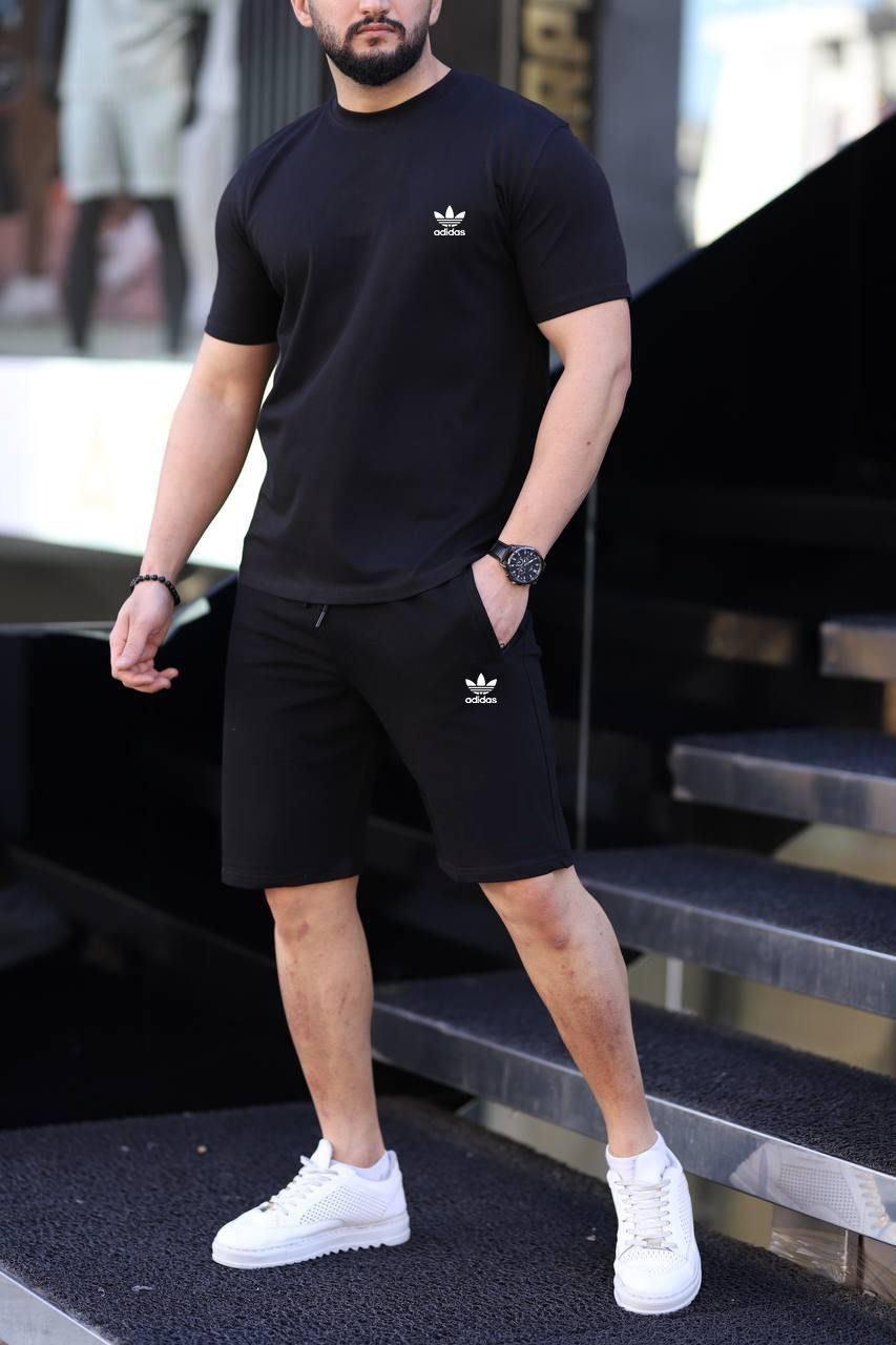Чоловічий літній костюм Adidas Футболка + Шорти чорний комплект Адідас, фото 1