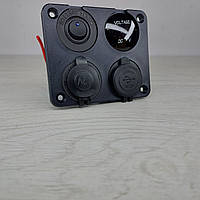 Автомобільна зарядка з двома USB-портами розеткою прикурювача цифровий дисплей + вимк + захисні кришки