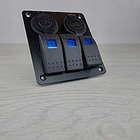 Панель перемикання на 3 кнопки з USB, вольтметр і розетка