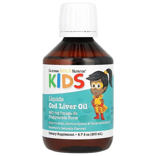 Жир із печінки норвезької тріски California Gold Nutrition KIDS Cod Liver Oil (200 мл.)
