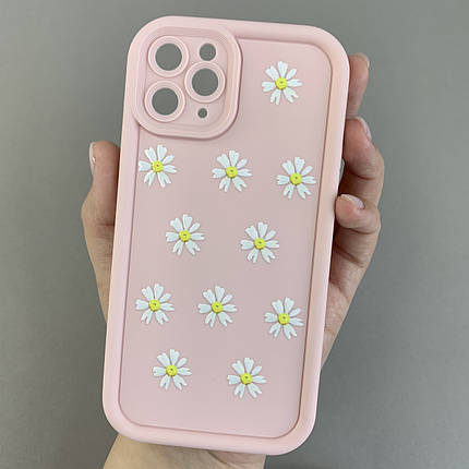 Чохол для Apple iPhone 11 Pro чохол з високими бортами з ромашками на айфон 11 про рожевий q05j, фото 1