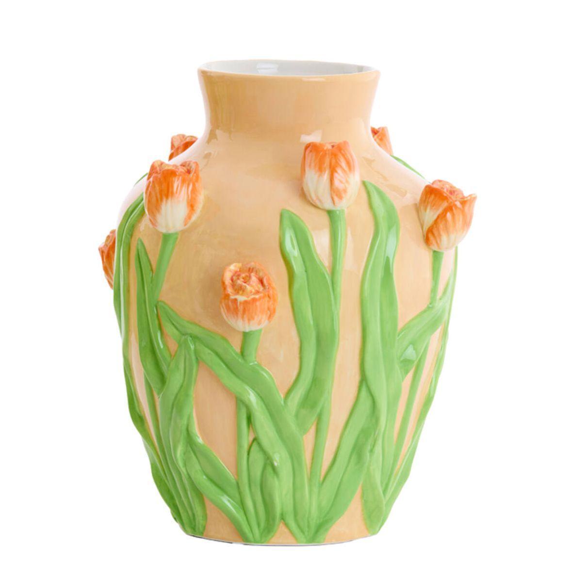 Ваза керамічна бежева з декором у вигляді 3D тюльпанів Tulip Light&Living, фото 1