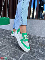 Кеди шкіра вставка сіточка зелені комбі