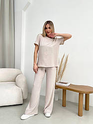 Костюм жіночий ЛІТНІЙ ЖАТКА 2-ка ФУТБОЛКА+ШТАНИ БЕЖЕВИЙ 1657