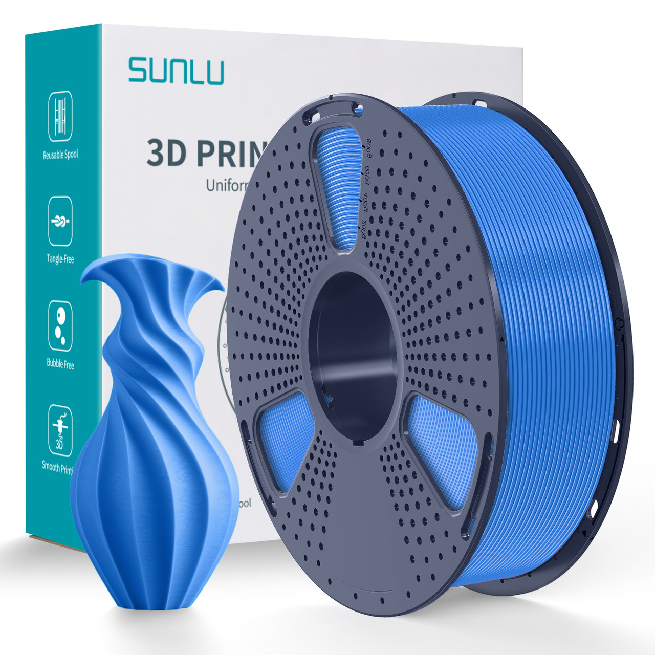 Пластик філамент для 3Д-друку SUNLU PLA Blue Grey (03641014Z), Reusable Spool, 1.75мм, 1кг, 330м, 200-240°C, Блакитно-Сірий