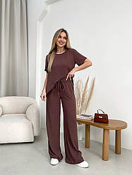 Костюм жіночий ЛІТНІЙ ЖАТКА 2-ка ФУТБОЛКА+ШТАНИ ШОКОЛАД 1657