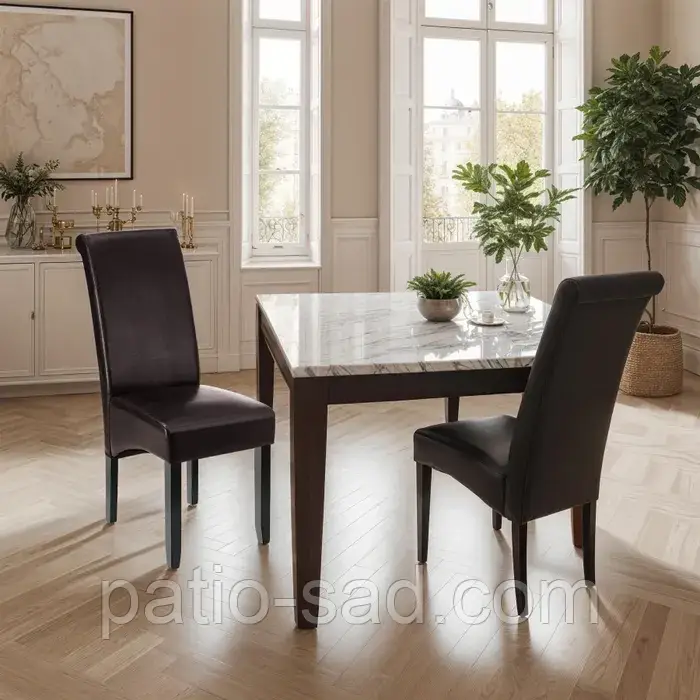 Набір із 2 стільців із високою вигнутою спинкою, коричневий колір, фото 1