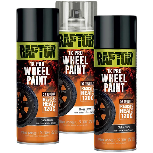 Комплект для фарбування дисків U-POL RAPTOR Wheel Kit, 2 x 378 мл Аерозоль Чорний Напівмат + 365 мл Лак
