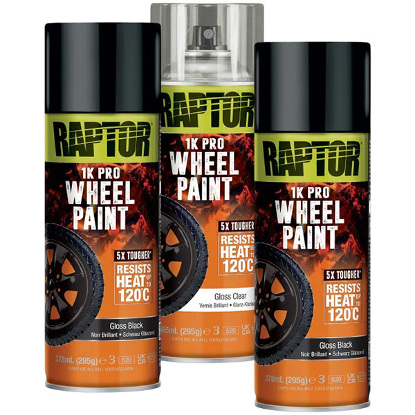 Комплект для фарбування дисків U-POL RAPTOR Wheel Kit, 2 x 378 мл Аерозоль Чорний Глянець + 365 мл Лак