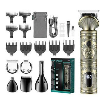 Набір для стриження VGR V-106 6 в 1, 14 насадок, LED Display