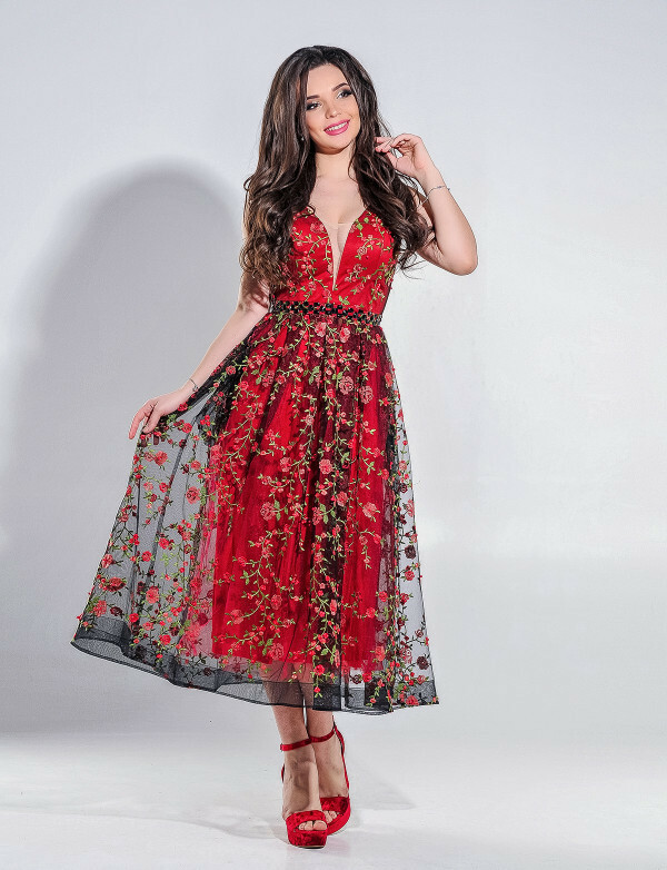 Плаття жіноче червоне вечірнє міді MKENG2182-1, фото 1