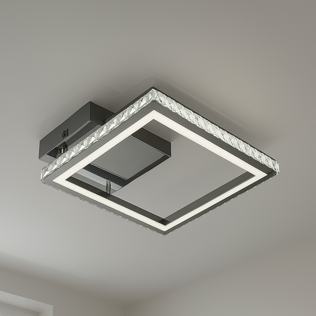 Люстра з кришталевим обрамленням квадратна SVET 80W до 18 м² колір Хром SY-19380/1 CR