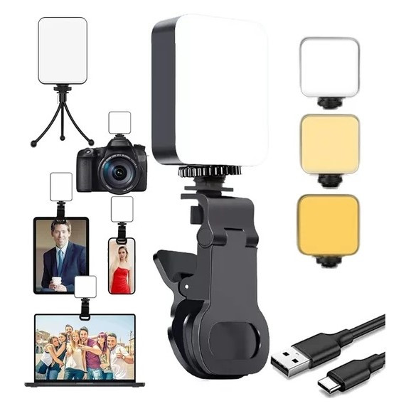 Портативне світло для селфі 3 режими та 4 рівні яскравості, USB-зарядка затискач на телефон 2700К-6500К, фото 1