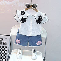 Летний костюм для девочки. Блузка, джинсовые шорты
