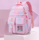 Шкільний рюкзак Yufei для дівчинки 3-7 клас Рожевий дівчачий нейлоновий водонепроникний портфель з брелоком в школу, фото 2