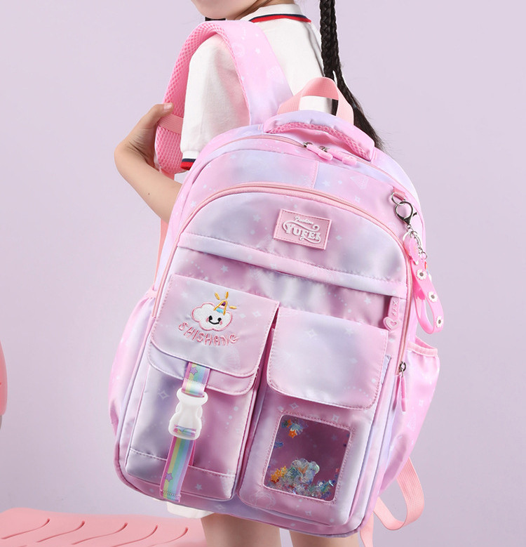 Шкільний рюкзак Yufei для дівчинки 3-7 клас Рожевий дівчачий нейлоновий водонепроникний портфель з брелоком в школу, фото 1
