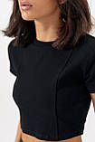 Коротка футболка Massimo Dutti з декоративними швами спереду - чорний цвет, L (є розміри), фото 5