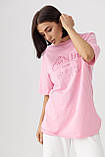 Бавовняна oversize футболка з принтами - рожевий цвет, ONE SIZE (є розміри), фото 6