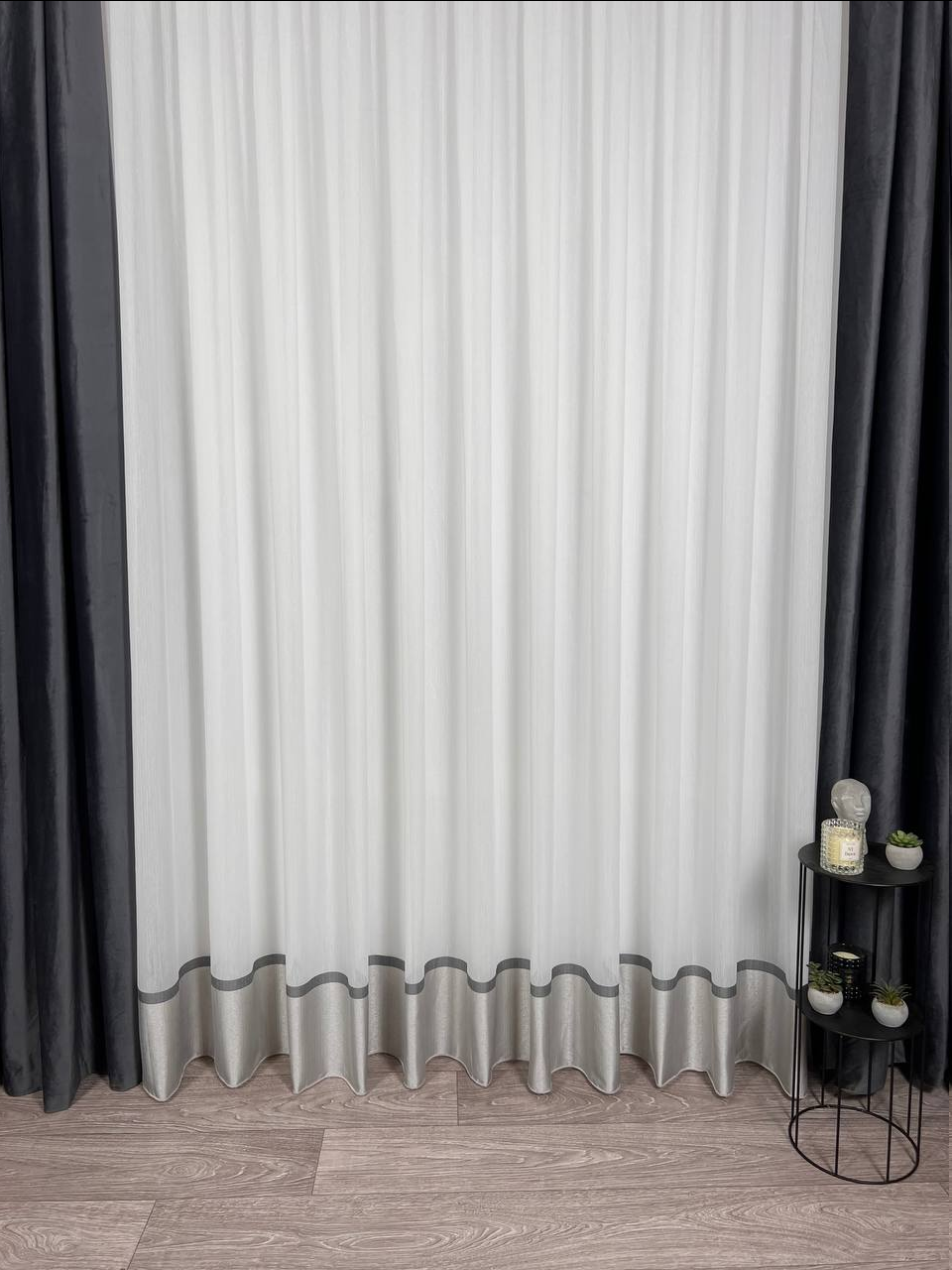 Готовий тюль на основі тай-бамбуку, на тасьмі 6 см, розмір:480смХ270см! Колір: темно-сірий, фото 1