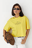Футболка з надписом із бісеру - жовтий цвет, M (є розміри) L, фото 5