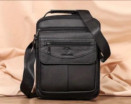 Сумка чоловіча шкіряна через плече з ручкою чорна, фото 1