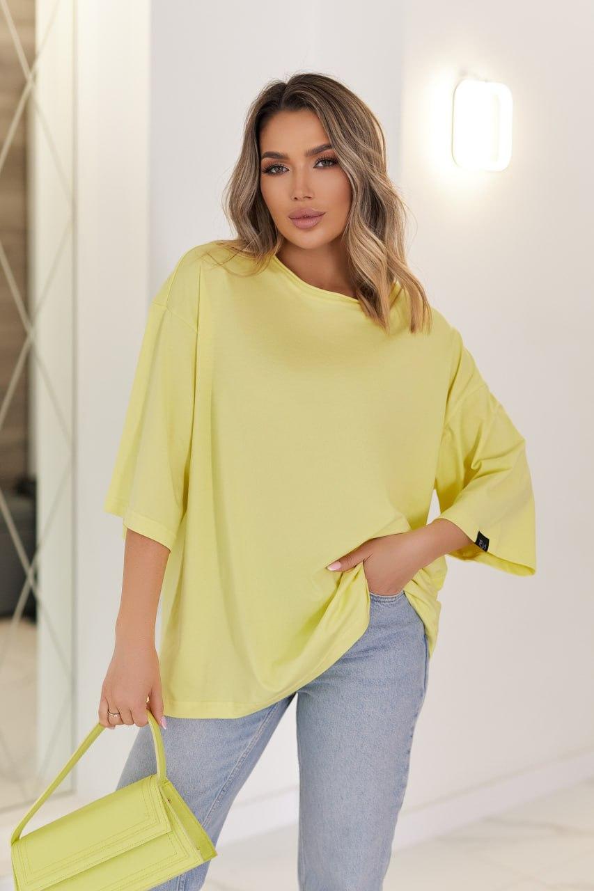 Жіноча футболка оверсайз у розмірах 42-62 plussize стрейч кулір 95% бавовна, 5% еластан