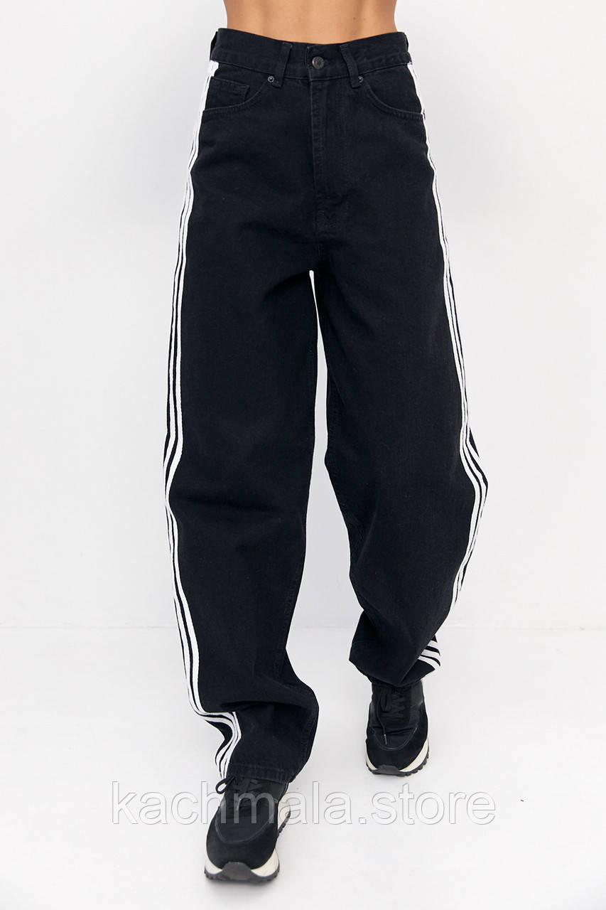 Жіночі джинси Baggy з лампасами - чорний цвет, 42р (є розміри)