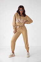 Костюм спортивний жіночий з блискучими вставками PERRY - бежевий цвет, S (є розміри)