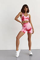 Комплект для фітнесу в техніці тай-дай - червоний цвет, L (є розміри)