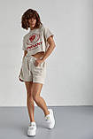 Жіночий спортивний комплект із шортами та футболкою - бежевий цвет, L (є розміри), фото 5