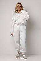 Утеплений спортивний костюм на флісі зі світшотом на блискавці - білий цвет, M (є розміри) L