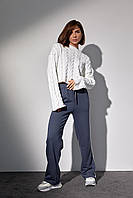 Костюм-двійка з в'язаною кофтою в косички та трикотажними штанами - темно-сірий цвет, L (є розміри)