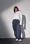 Костюм-двійка з в'язаною кофтою в косички та трикотажними штанами - темно-сірий цвет, L (є розміри), фото 5